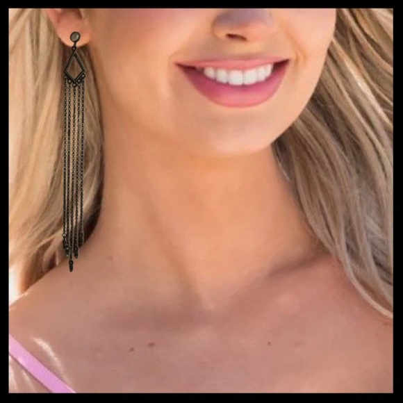 2/$44 Elegant Dark Alloy Festival Dangle Fringe Tassel Drop Earrings - Picture 3 of 8